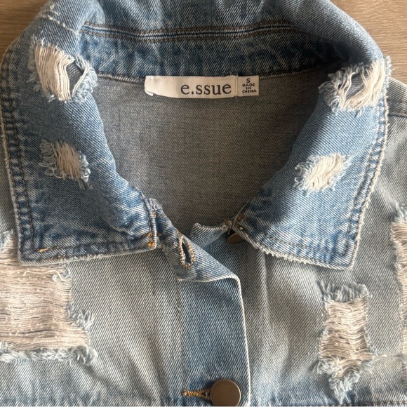 Essue mixed media sweater denim jacket SZ S - Picture 3 of 9